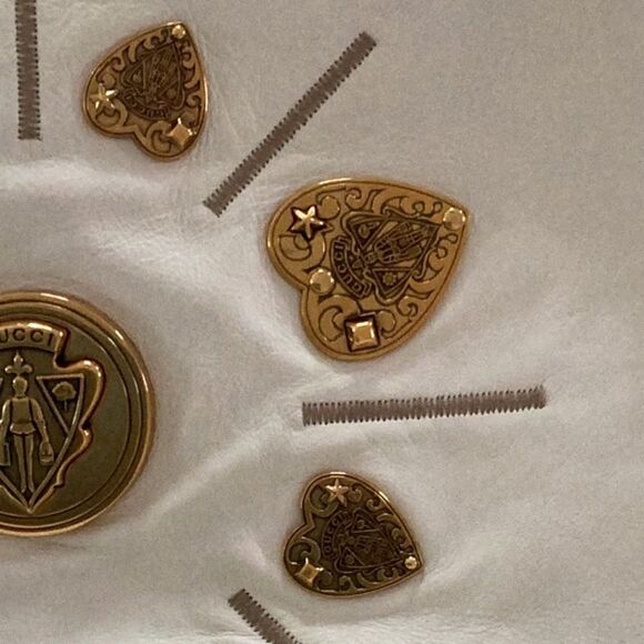 GUCCI OFF WHITE LEATHER LARGE TOTE SHOULDER BAG GOLD HEARTS GROMMET EMBELLISHED - Picture 12 of 13